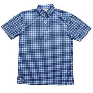 Collars & Co Dress Collar Polo Shirt Mens L Short Sleeve Performance Plaid Blue